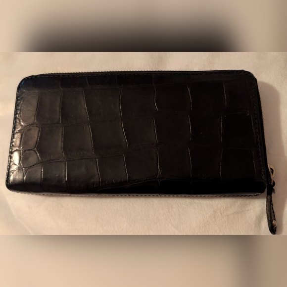 Coach Black Croc-Embossed Zip Around Wallet with Silver Logo - Picture 2 of 9